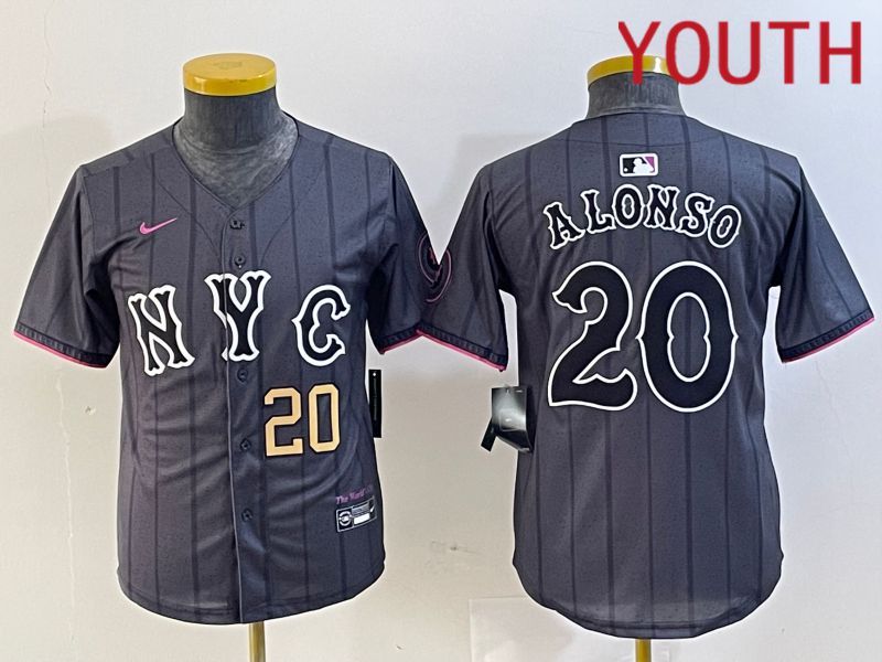 Youth New York Mets 20 Alonso Black City Edition 2024 Nike MLB Jersey style 3